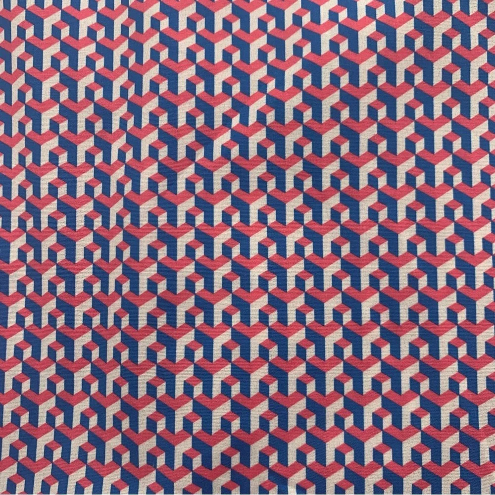 NWT COTON DOUX Paris Geo Print Button Front Shirt Cotton Poplin Pink Navy Blue - Picture 13 of 15